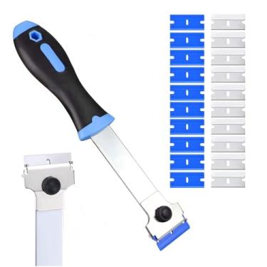 Imagem de Raspador de lâmina de limpeza com 10 peças de metal extra e 10 lâminas de plástico, ferramenta raspadora de cabo longo para porta de forno, fogão, tinta de limpeza de vidro