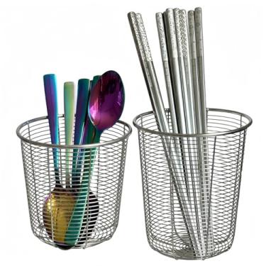 Imagem de Pacote com 2 suportes de pauzinhos para lava-louças, cestas de malha para lava-louças 18/8 para lavagem, secagem, utensílios, organizadores de talheres para itens pequenos, podem ser lavados na