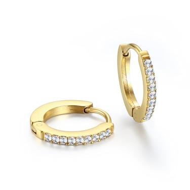 Imagem de Rhinelife - Brincos de argola femininos, banhados a ouro 18 K, hipoalergênicos, joias modernas para presente para ela, tamanho pequeno, médio e grande, Mini, Aço inoxidável, Sem pedra preciosa