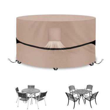 Imagem de Capa de mesa redonda para pátio, 203 cm, 600D, à prova d'água, resistente, resistente a rasgos, conjunto de móveis de gramado, capa grande para mesas de jantar e cadeiras ao ar livre - 213 cm DIAx28 A