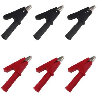 Imagem de KKUANG 6 peças de clipes jacaré de cobre puro 30A com conectores de fio de conector de 4 mm 3 pretos 3 vermelhos 30A 6 x 4,4 cm ferramentas de mola de renovação doméstica grampos de bateria de carro