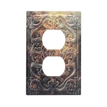 Imagem de Sghxwp Capas de tomada decorativas, marrom, antigo, ferrugem, 3D, floral, relevo, 1 gangue, placa de cobertura para interruptor de luz, placa de parede exclusiva, capas de placa de interruptor