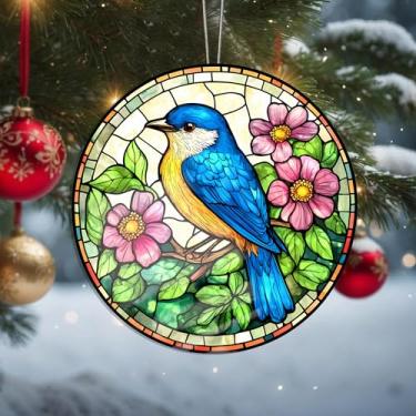 Imagem de Enfeites de Natal com flor de pássaro, decoração de férias, decoração de acrílico, decoração de interiores de carro, enfeite de árvore de Natal, artesanato para pendurar, colecionáveis, para presente