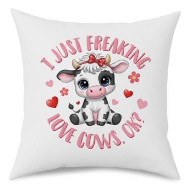 Imagem de Fokongna I Just Freaking Love Cows. ok? Capa de almofada decorativa, animal de fazenda fofo vaca rosa para quarto de meninas, quarto, cama, cadeira, sofá, 45,7 x 45,7 cm
