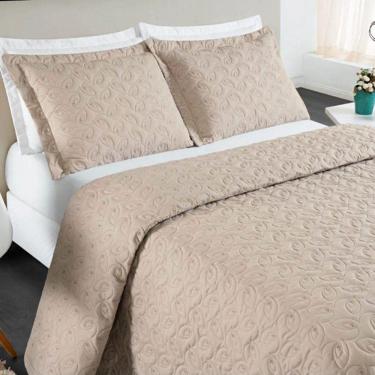 Imagem de Cobre Leito King Agata Bordado Micropercal 200 Fios 3 Peças - Cáqui