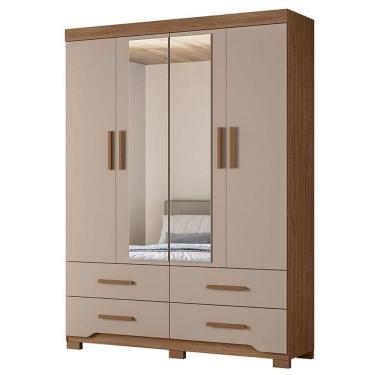 Imagem de Guarda Roupa Solteiro Miami 4 Portas Carvalho Fendi Com Espelho - Moval