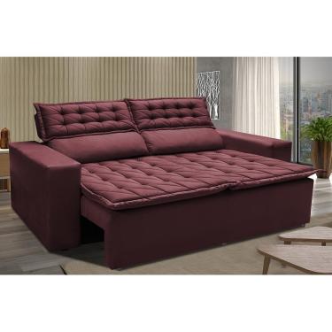 Imagem de Sofá Retrátil E Reclinável Cama Inbox Slim 1,50m Tecido Suede Velusoft Vinho