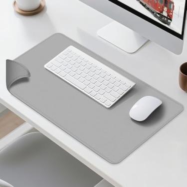 Imagem de Tapete de mesa de couro dupla face - almofada de mesa impermeável - ideal para mouse pad grande e tapetes de mesa em cima de mesas (cinza, 84 x 33 cm)