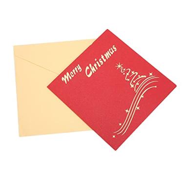 Imagem de Cartões de Natal 3D em formato especial cartão de papel decorativo com entalhe oco com envelope para decoração de sala de estar de escritório de férias de qualidade premium, (Árvore de Natal tridimensional (vermelha))