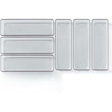 Imagem de Organizador de Gaveta Ajustável, 6 Compartimentos, Acrílico, Transparente, Divisórias Modulares, Resistente Multiuso para Talheres, Banheiro, Escritório, Maquiagem 15X7.5X5.5CM
