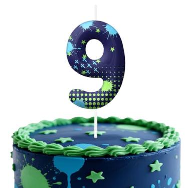 Imagem de Velas de aniversário número 9 de videogame, topo de bolo com tema de jogo para meninos e meninas, decorações de bolo para aniversários, suprimentos de festa com tema de jogos, velas para decorações de