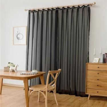 Imagem de Cortinas de tule sólido para sala de estar quarto moderno 2 m x 1 m cortina transparente multicolorido cortinas transparentes decoração de casa (preto)