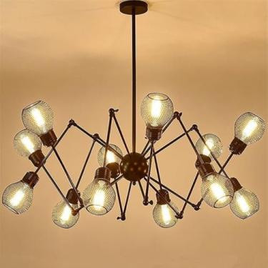 Imagem de Luminária pendente vintage industrial com LED, estilo americano criativo, ideal para sala de estar, restaurante, quarto, casa de campo, loft, loja de roupas, café, bar, casa de família (12 l