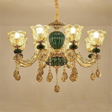 Imagem de Lustre de cristal de luxo europeu com LED, estilo americano, para sala de estar, restaurante, quarto, casa de campo, hotel, loja de roupas, salão de beleza, café (J 8 luzes)