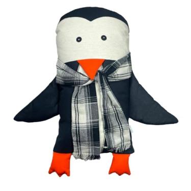 Imagem de Naninha para Bebê e Crianças HEEMM HIRA IMI Tecido Macio (80% Algodão, 20% Linho) Hipoalergênica Colecionável Artesanal Lavável e com Enchimento Removível 40x25cm Modelo PINGUIM LINHO CACHECOL