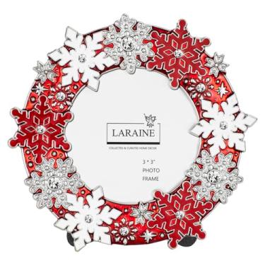 Imagem de LARAINE Porta-retrato de floco de neve de 7,6 cm de metal de alta definição para mesa, Natal, casa, inverno, presente decorativo de férias (vermelho)