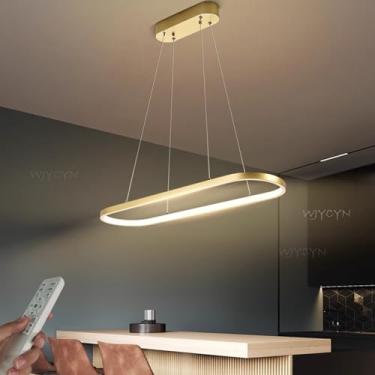Imagem de Lustre pendente oval LED regulável, moderno, para mesa de jantar, escritório, com controle remoto, altura ajustável, sem reflexos, para sala de estar, cozinha, escritório, sala de estudos, B