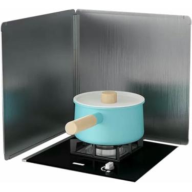 Imagem de XIVUIFOI Protetor contra respingos de óleo de 2 lados, proteção antirespingos de aço inoxidável, barreira de óleo de tela dobrável contra respingos de graxa, placa de isolamento térmico de fogão (40 x