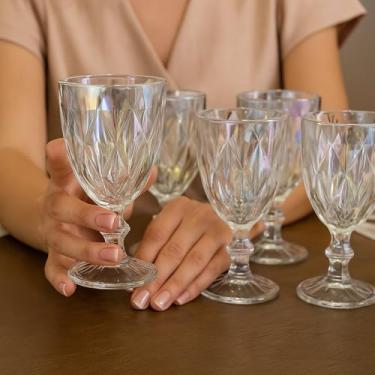 Imagem de Milbani Conjunto de Taças de Vidro Platinado, 6 Peças, 330ml, Design Diamante, Taças para Água e Vinho