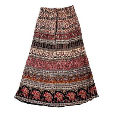 Imagem de Saia Indiana Cigana Maia Longa - Vermelho - Bege M - India Fashion, Ve