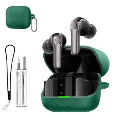 Imagem de Capa de silicone para Earfun Air Pro 4+, capa protetora macia para fones de ouvido com kit de limpeza, cordão e chaveiro, antiarranhões, à prova de poeira, à prova de choque – verde