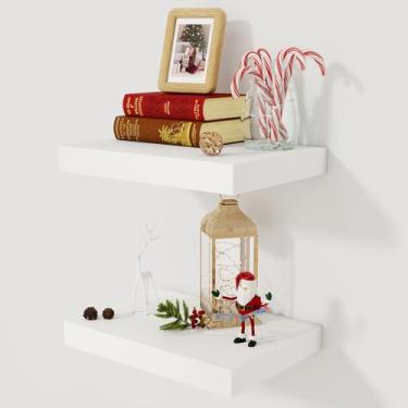 Imagem de Prateleiras flutuantes brancas profundas de 30 cm, prateleira flutuante para livros, 40,6 x 30,5 cm, prateleiras profundas de madeira rústica para armazenamento e exibição doméstica, prateleiras