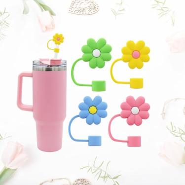 Imagem de 4 peças de tampa de palha em forma de flor para copo Stanley, topo de palha fofo 10 mm 1 cm tampas de palha reutilizáveis