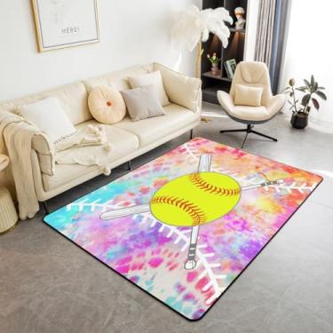 Imagem de Feelyou Tapete decorativo de softball, 3x5, infantil, beisebol, jogos, tie-dye, sala de estar, tema esportivo, tapete interno