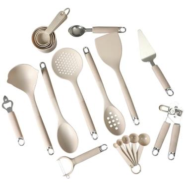 Imagem de Gibson Home Conjunto de utensílios e ferramentas de cozinha de 20 peças – Espátulas de utensílios de cozinha de nylon, concha, escumadeira, colheres de servir, copos e colheres medidores, abridor de
