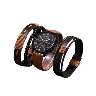 Imagem de Kit Relógio Masculino Marrom com Pulseiras Elegantes Moda