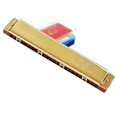 Imagem de Gaita profissional para iniciantes e adultos, trastes de resina ABS polifônicos de 24 furos (ouro)