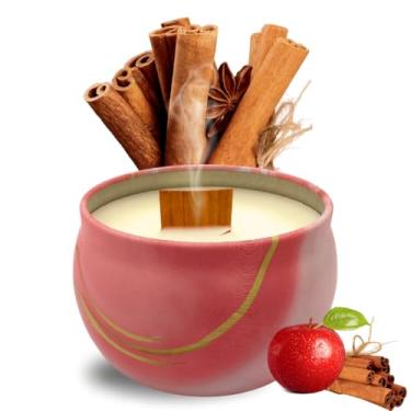 Imagem de Vela Aromatica, Luxo 130g Baunilha, Lavanda, Capim Limão, Alecrim, Maça e Canela Pavio Madeira, 8.5×8.5×6.5cm(MAÇÃ E CANELA)