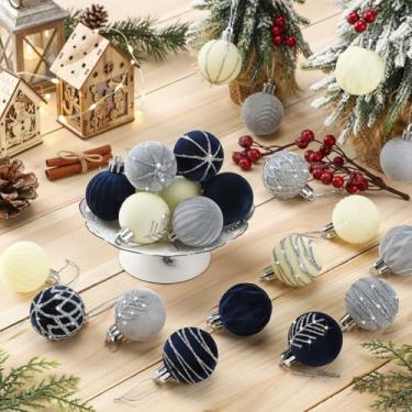Imagem de Namalu Conjunto de 24 mini bolas de Natal de veludo de 4 cm, enfeites de árvore de Natal com glitter, enfeites de bola flocada, árvore de Natal, pendurada para decoração de festas internas e externas
