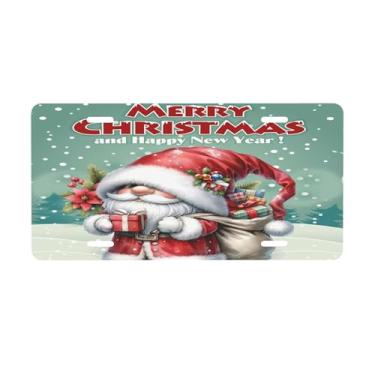 Imagem de Placa de licença retrô vermelha de Papai Noel para placas dianteiras do carro alumínio metal adequado para placa de porta de caminhão, bar, café, acessórios automotivos para homens e mulheres 15 x 30