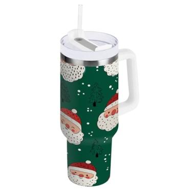 Imagem de Blueangle Copo de Papai Noel fofo de 850 g com alça e tampa de palha, copo isolado reutilizável de aço inoxidável garrafa de água caneca de viagem (120)