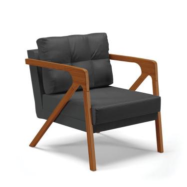 Imagem de Poltrona Melissa Corino Base De Madeira Castanho Cor Preto