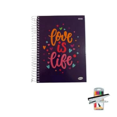 Imagem de Kit Caderno Feminino 20 Matérias 400 Folhas + Caneta Point 88 Estojo 10 Cores + Grampeador Alicate HP45