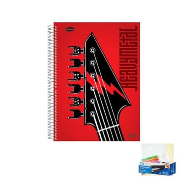 Imagem de Kit Caderno Masculino 20 Matérias Capa Dura 400 Folhas Caneta Esferográfica e Grampeador