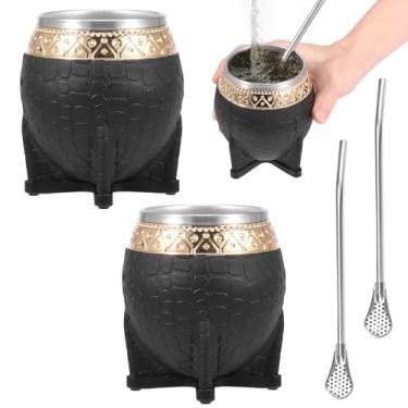 Imagem de KHZSPP Pacote com 2 copos de erva mate e kit de bombilla, aço inoxidável de parede dupla, caneca de chá de cabaça orgânica com filtro para chá de erva mate de folhas soltas, fácil de limpar (estilo 1)