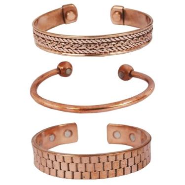 Imagem de Touchstone Pulseiras de cobre | presente para homens e mulheres |joias magnéticas 100% sólidas ajustáveis | conjunto de pulseiras feitas à mão | pulseiras tibetanas trançadas com corda., Cobre, Sem
