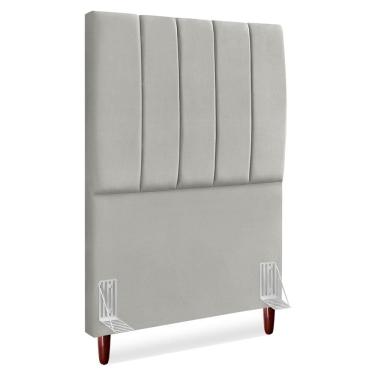 Imagem de Cabeceira Estofada Carla Solteiro Suede Cinza para Cama Box com Frame Arte Das Cabeceiras