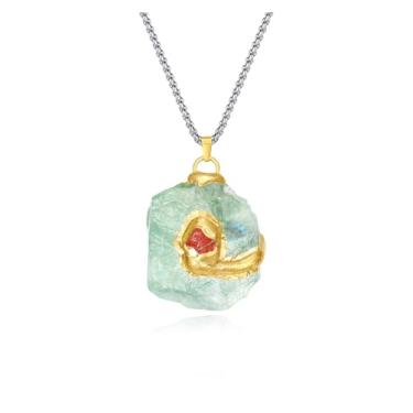 Imagem de Fuzilai.CJ - Colar com pingente de cristal natural – ametista, quartzo rosa ou pedra de quartzo verde em cordão de couro vegano ajustável, caixa de presente de joias de pedra preciosa crua para