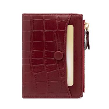 Imagem de defway Carteira feminina pequena para cartões – Carteira feminina fina e pequena, couro PVC, compacta, 6 compartimentos para cartão, janela para identidade, bolso para moedas com zíper, presente