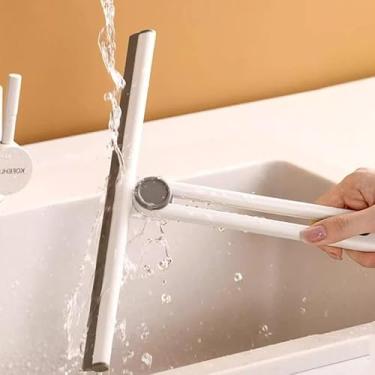 Imagem de 1 peça de cabeça giratória dobrável de limpador de vidro com aderência ergonômica, armazenamento compacto para janelas de arranha-céus, portas de chuveiro, vidro de carro, branco