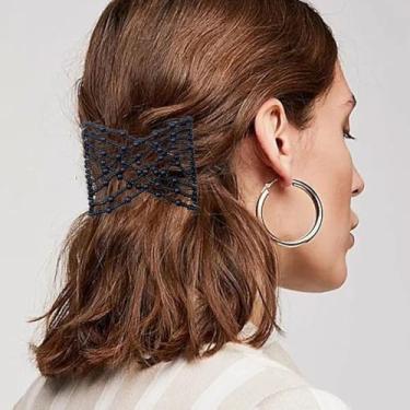 Imagem de 1 grampo de cabelo com contas elásticas de pente mágico, acessório decorativo feminino, adequado para uso diário (preto)