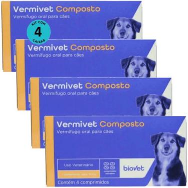Imagem de Kit Vermivet Composto Biovet 600mg com 4 Comprimidos Com 4 unidades