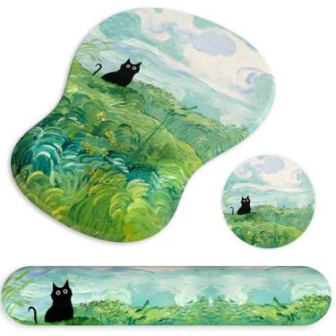 Imagem de Descanso de pulso ergonômico para teclado e descanso de pulso para teclado de computador, alívio da dor, base de poliuretano antiderrapante, mouse pad com suporte de pulso para jogos, escritório, gato
