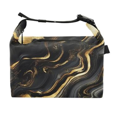 Imagem de STAYTOP Lancheira dourada preta com textura de mármore com fivela, lancheira isolada para meninos e meninas, lancheira térmica para trabalho escolar