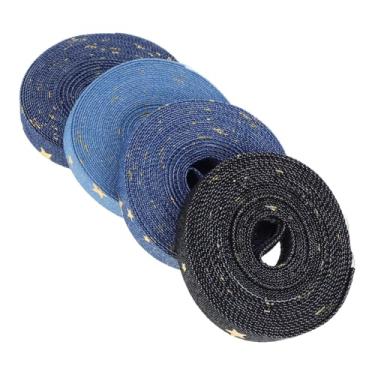 Imagem de Outanaya 4 rolos de fita jeans impressa em estrela fita de artesanato para costura, artesanato, embrulho de presente e decorações de férias 1 cm