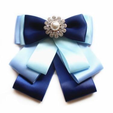 Imagem de Chamvino Camisa profissional de aeromoça do banco Strass multicamadas cores sortidas broche de gravata borboleta de poliéster para meninas (multicolorido), terileno, Sem Pedra Preciosa